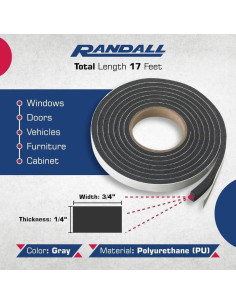Cinta Adhesiva de Espuma Randall 6.35mm x 19.05mm x 5.18m 2