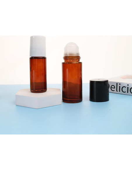 2 Botellas de Vidrio Marrón 50ml ZhangyiHot Rollerball Recargables