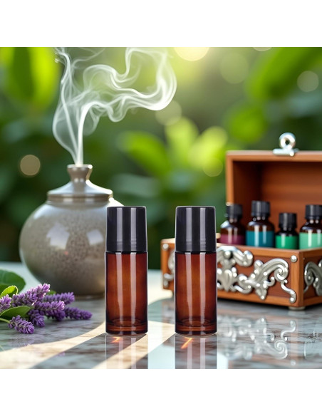 2 Botellas de Vidrio Marrón 50ml ZhangyiHot Rollerball Recargables