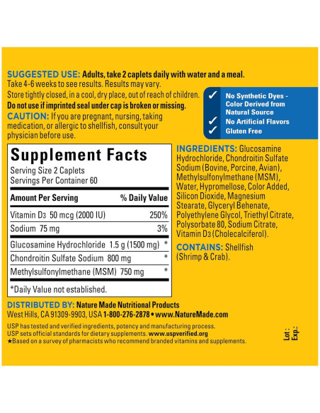 Suplemento de Glucosamina y Condroitina Nature Made 120 Tabletas