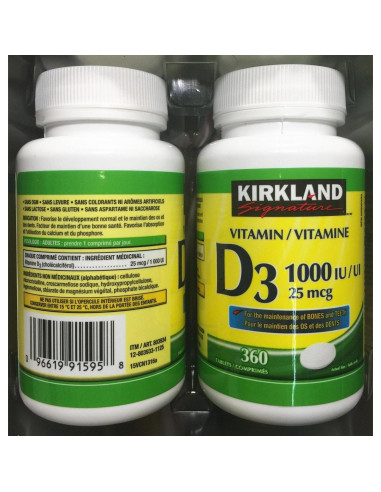 Vitamina D3 1000UI Kirkland - Paquete Doble 720 Tabletas