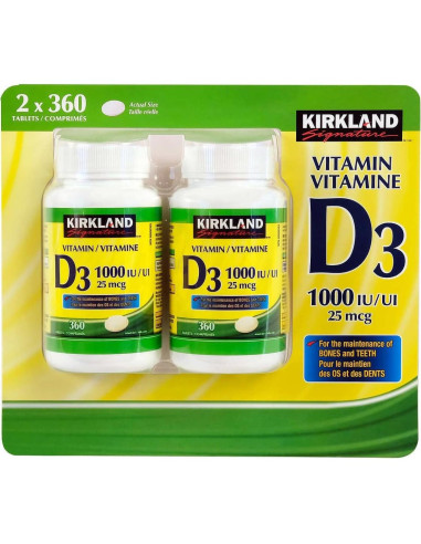 Vitamina D3 1000UI Kirkland - Paquete Doble 720 Tabletas