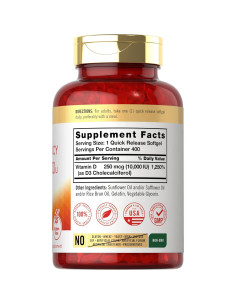 Carlyle Vitamina D3 10,000 UI 400 Gelatinas Blandas Sin Gluten 2
