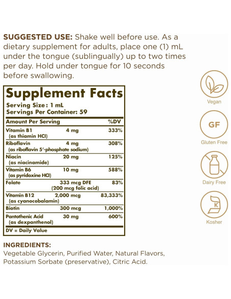 Solgar Líquido Sublingual B-12 2000 mcg con B-Complejo - 59 ml x 2