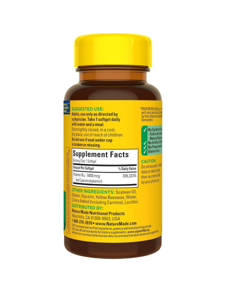 Nature Made Vitamina B12 5000 mcg 60 Softgels - Energía y Metabolismo
