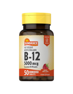Tabletas de Vitamina B12 Sundance 5000 mcg Sabor Baya 50 Unidades