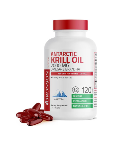 Aceite de Krill Antártico Bronson 2000 mg Omega-3 120 Cápsulas