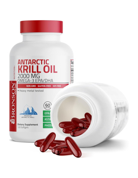 Aceite de Krill Antártico Bronson 2000 mg Omega-3 120 Cápsulas