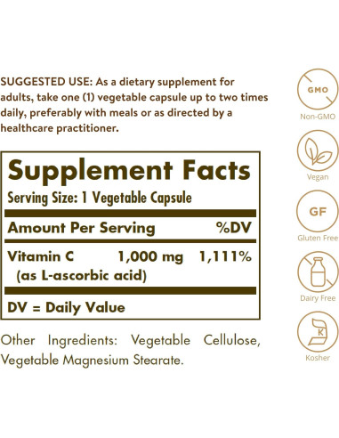 Solgar Vitamina C 1000 mg 100 Cápsulas Vegetales Antioxidante