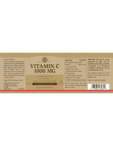 Solgar Vitamina C 1000 mg 100 Cápsulas Vegetales Antioxidante