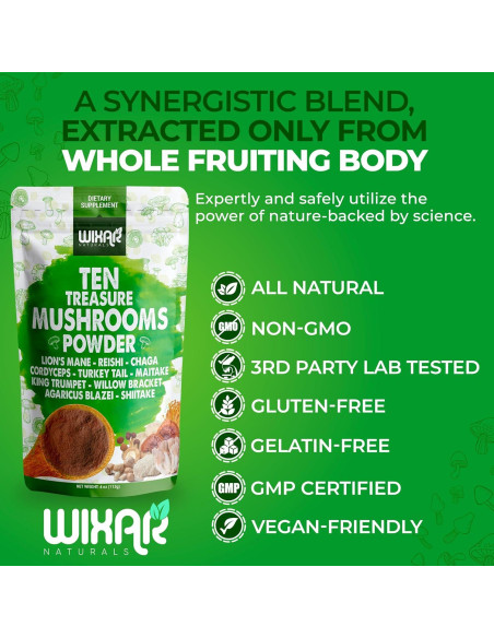 Polvo de Champiñón Wixar Naturals 113g - Mezcla 10 en 1