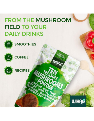 Polvo de Champiñón Wixar Naturals 113g - Mezcla 10 en 1