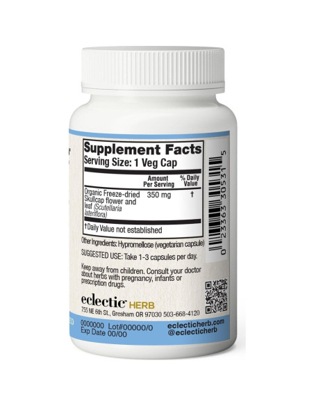 Cápsulas de Skullcap Ecléctica 90 CT | Suplemento Herbal Vegano