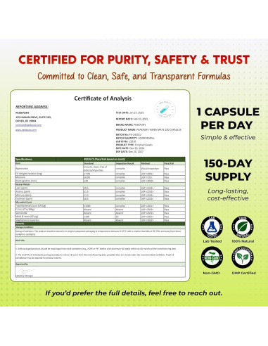 Cápsulas de Yerba Mate PeakPury - 150 Unidades - Energía Natural y Enfoque