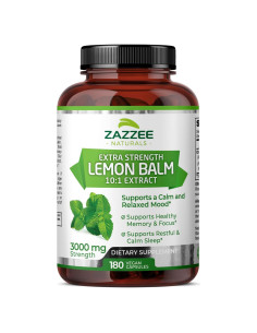 Extracto de Melisa Orgánica Zazzee 3000 mg 180 Cápsulas Veganas