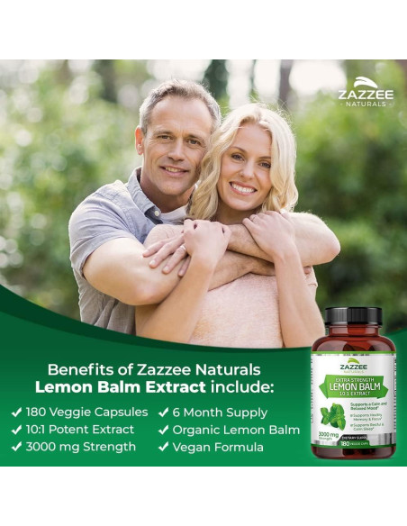 Extracto de Melisa Orgánica Zazzee 3000 mg 180 Cápsulas Veganas