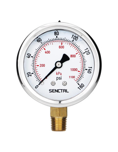 Manómetro de presión SENCTRL 0-160 PSI 6.35 cm acero inoxidable