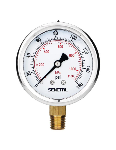 Manómetro de presión SENCTRL 0-160 PSI 6.35 cm acero inoxidable