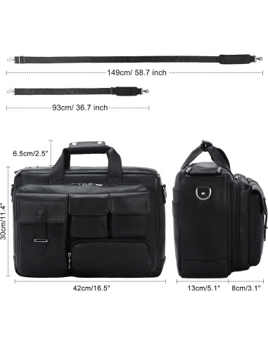 Maletín de Cuero TIDING para Laptop 17" Negro - Hombres