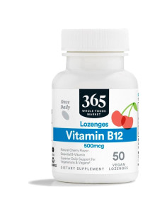 Pastillas de Vitamina B12 500mcg 365 Whole Foods, Sabor Cereza, Vegano, 50 Unidades