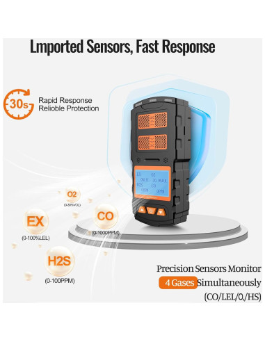 Detector de Gas 4 en 1 AKSTEST H2S CO LEL O2 Recargable
