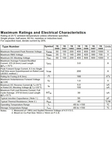 50 Diodos Rectificadores 1N5400 Bridgold 3A 50V DO-27