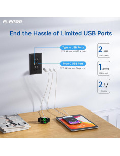 Cargador de Pared USB ELEGRP 20A 3 Puertos Negro - Paquete de 10 2