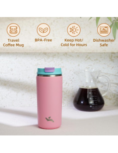 Taza de café de viaje Konokyo 12 oz Acero inoxidable Rosa 2
