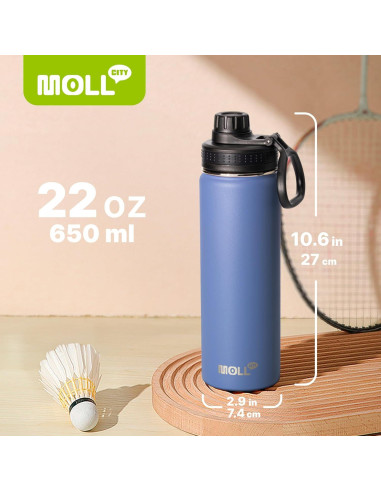 Botella de Agua Deportiva Mollcity 650 ml Acero Inoxidable Azul