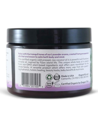 Aceite de Coco Crudo Prensado en Frío Organic Fiji 340g - Lavanda