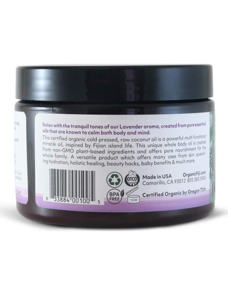 Aceite de Coco Crudo Prensado en Frío Organic Fiji 340g - Lavanda