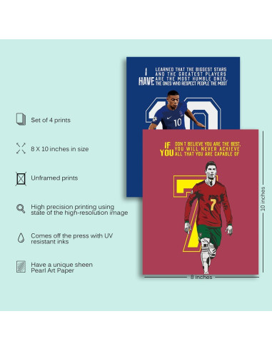 Set de 4 Pósters Motivacionales de Fútbol 20x25 cm