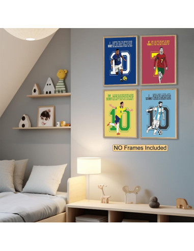 Set de 4 Pósters Motivacionales de Fútbol 20x25 cm