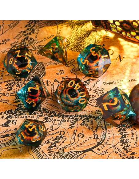 Conjunto de Dados Ojo de Dragón DND - 7 Piezas de Resina