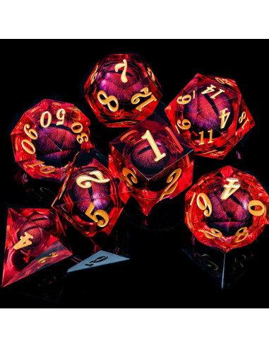 Dados Poliedricos D&D ARUOHHA Ojo de Dragón Resina Roja 7 Piezas