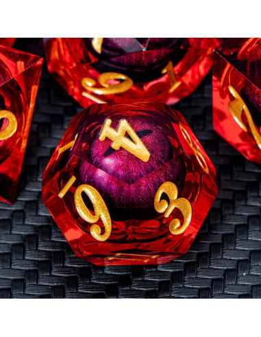 Dados Poliedricos D&D ARUOHHA Ojo de Dragón Resina Roja 7 Piezas