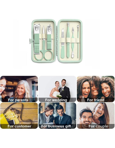 Juego de Manicura 7 Piezas Feiworui con Estuche Verde