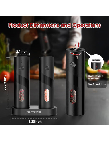 Juego de Molinillos Eléctricos de Sal y Pimienta Fecorraimne 110ml