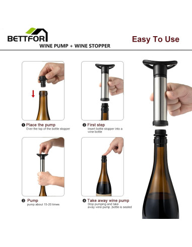 Bomba de vacío para vino BETTFOR con 4 tapones de silicona