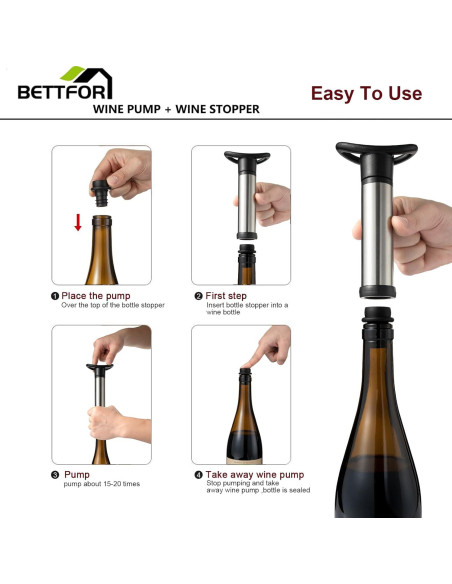 Bomba de vacío para vino BETTFOR con 4 tapones de silicona