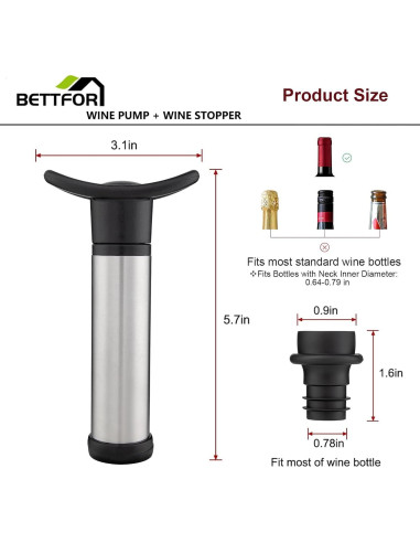 Bomba de vacío para vino BETTFOR con 4 tapones de silicona