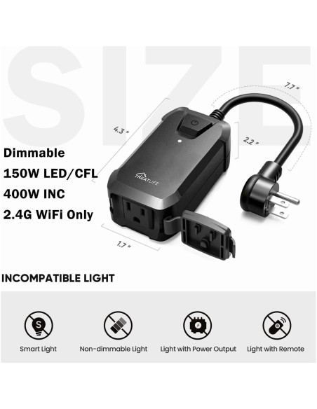 Enchufe Regulador Inteligente TREATLIFE IP44 400W Control Remoto Enchufe Regulador Inteligente TREATLIFE IP44 400W Control Remoto