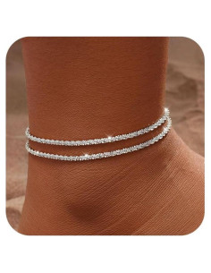 Pulsera de Tobillo Tasiso Plata de Ley Ajustable Brillante 21.6 cm