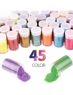 Juego de 45 Colores de Purpurina Ultra Fina Linwulte 342.5g 2