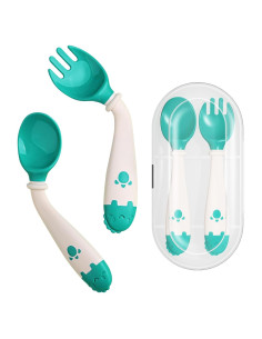 Set de Utensilios para Niños Deejoy con Estuche Verde - Cuchara y Tenedor Ergonómicos