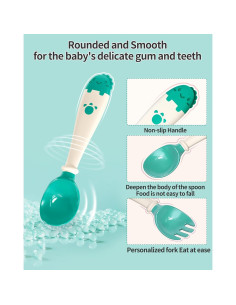 Set de Utensilios para Niños Deejoy con Estuche Verde - Cuchara y Tenedor Ergonómicos 2