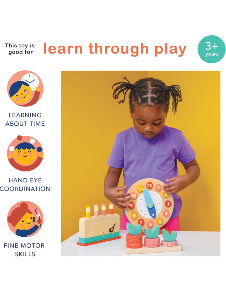 Reloj de Enseñanza Mentari - Juguete de Madera 19.3x20.5cm