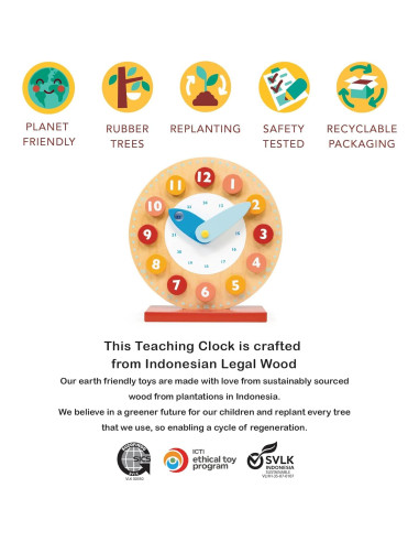 Reloj de Enseñanza Mentari - Juguete de Madera 19.3x20.5cm