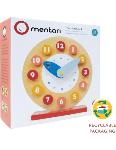 Reloj de Enseñanza Mentari - Juguete de Madera 19.3x20.5cm