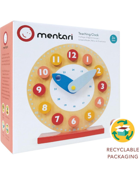 Reloj de Enseñanza Mentari - Juguete de Madera 19.3x20.5cm